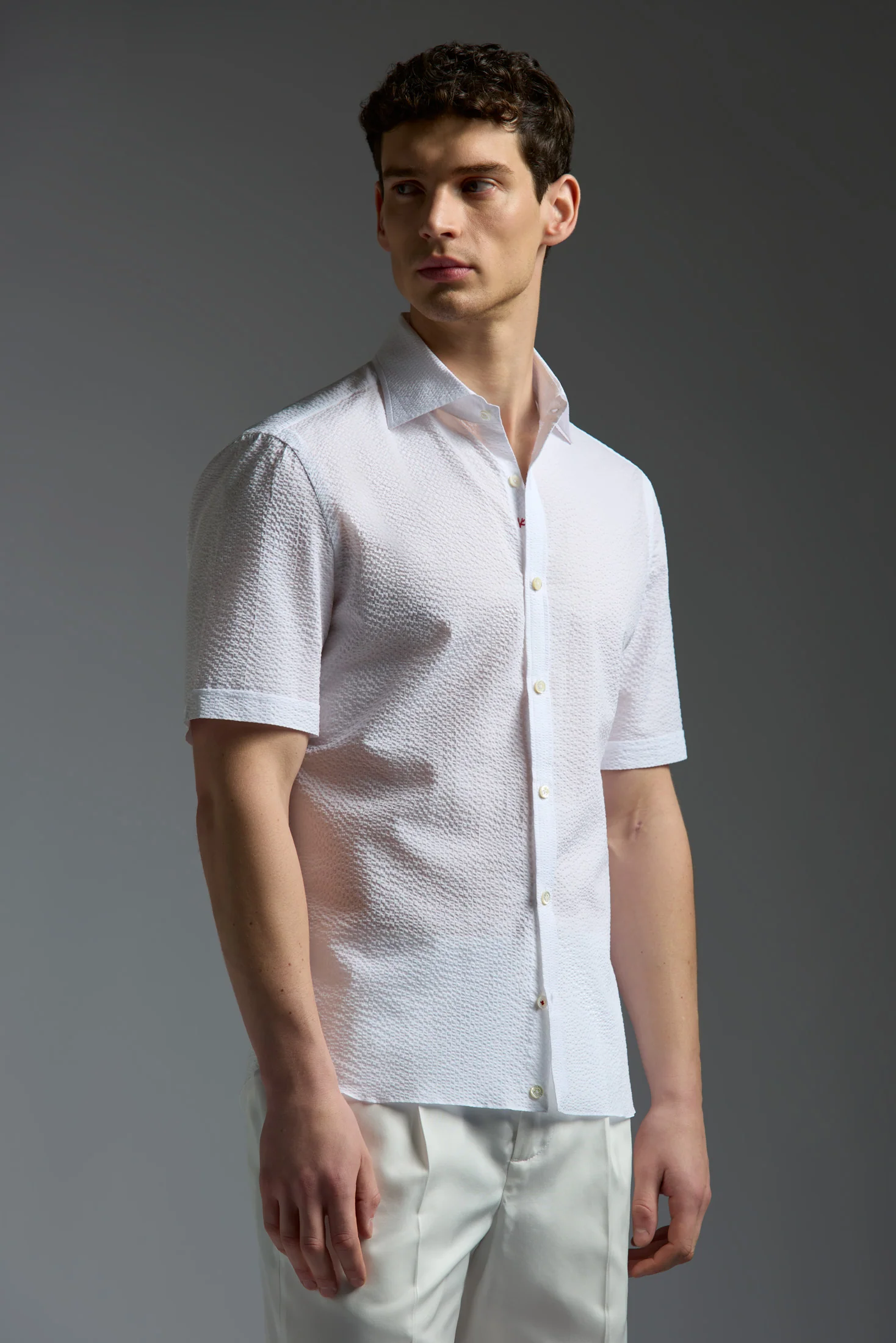 Cotton Seersucker Short Sleeve Jersey Shirt