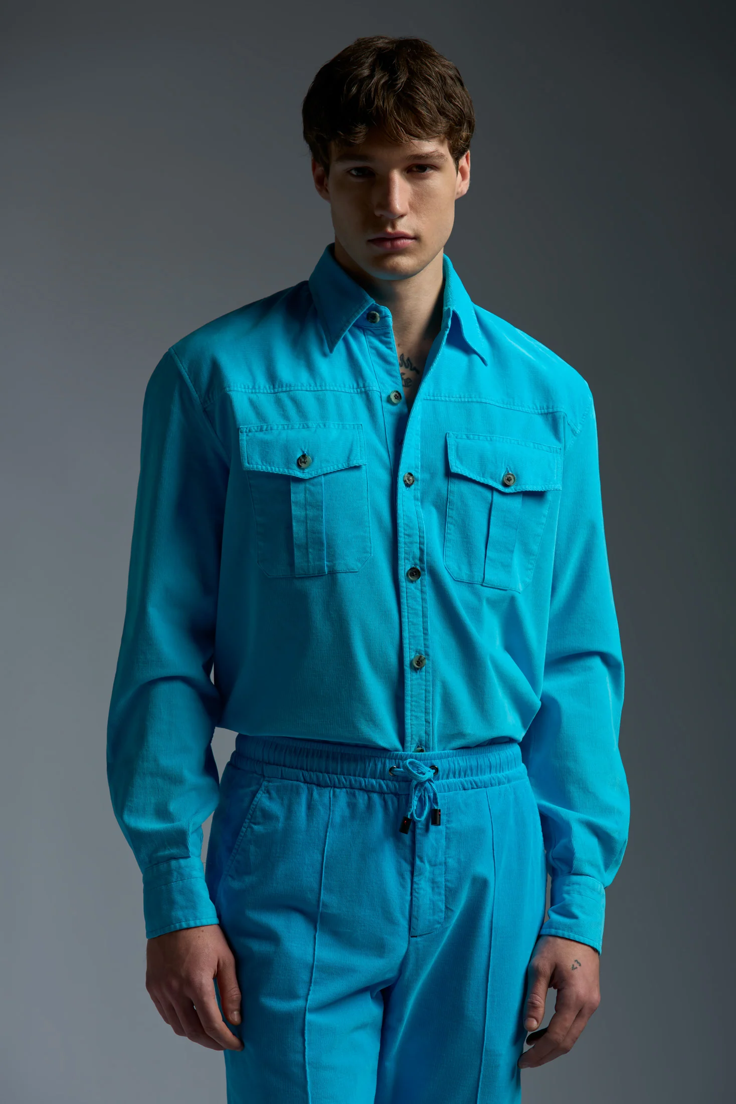 Garment Dyed Cotton Corduroy Comfort Long Sleeves Two Pockets Shirt - Image 11