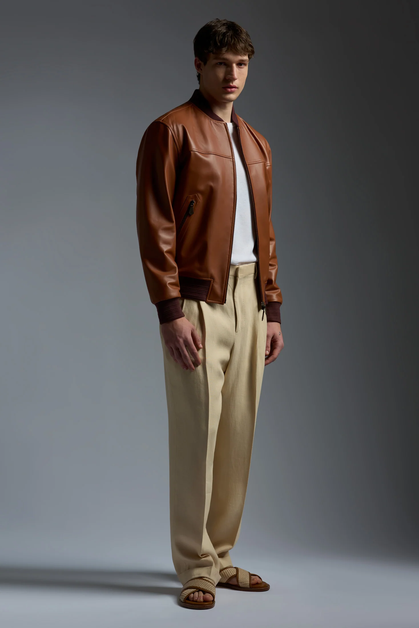 Light Leather Evolution Varsity Bomber - Image 7