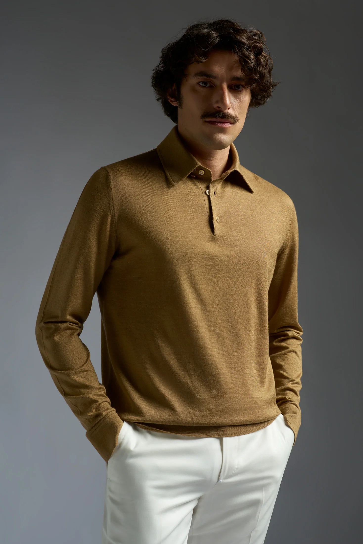 Cashmere and Silk Long Sleeves Polo