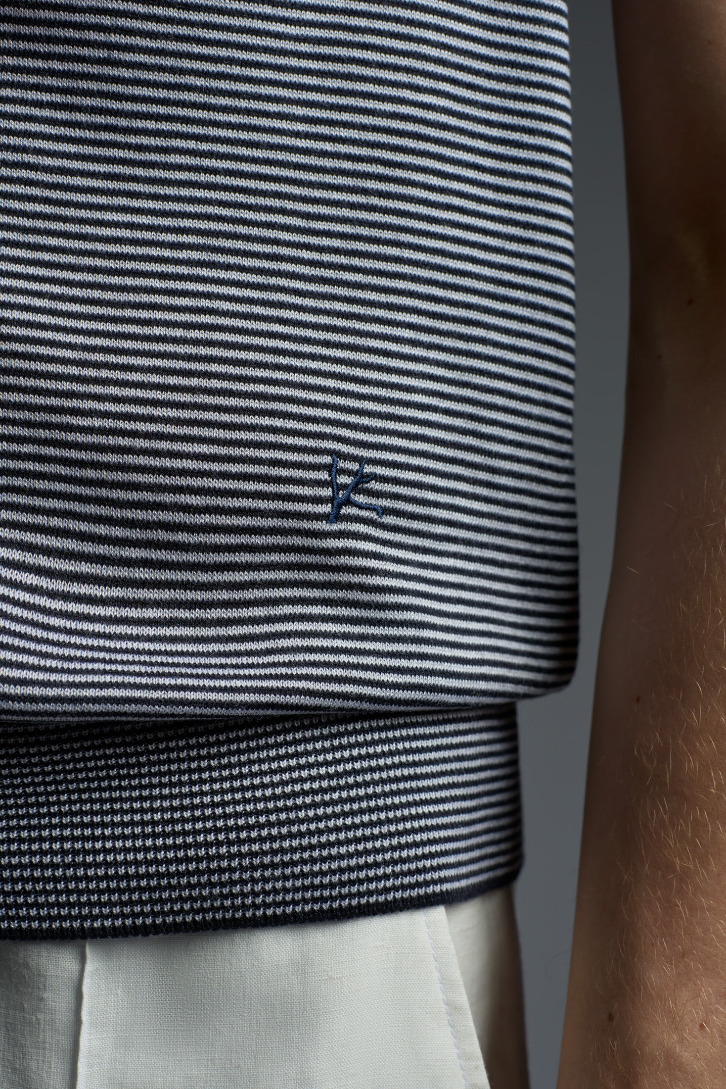 Silk and Cashmere Microstripes Open Collar Polo - Image 4
