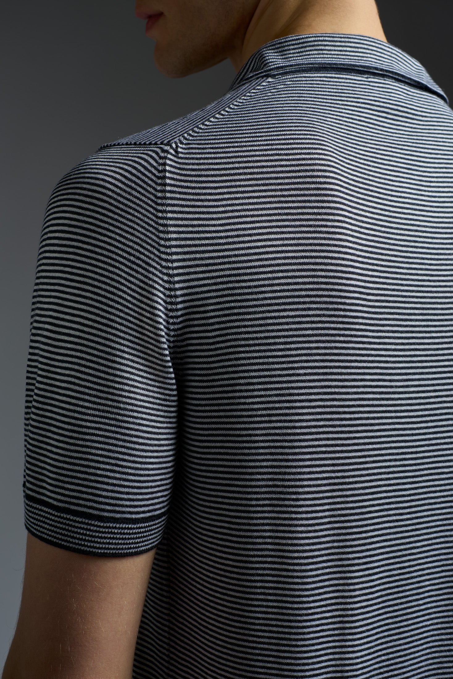 Silk and Cashmere Microstripes Open Collar Polo - Image 5