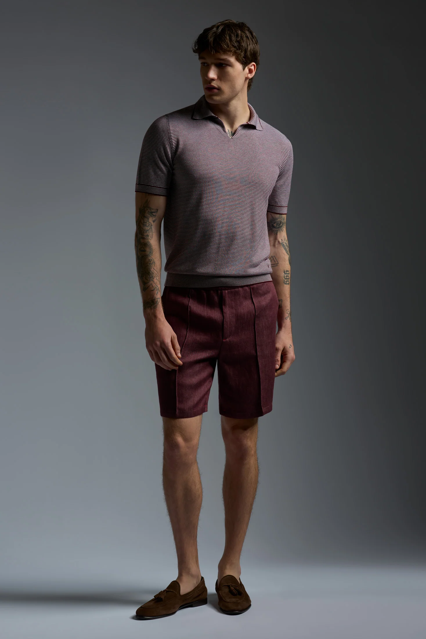 Silk and Cashmere Microstripes Open Collar Polo - Image 7