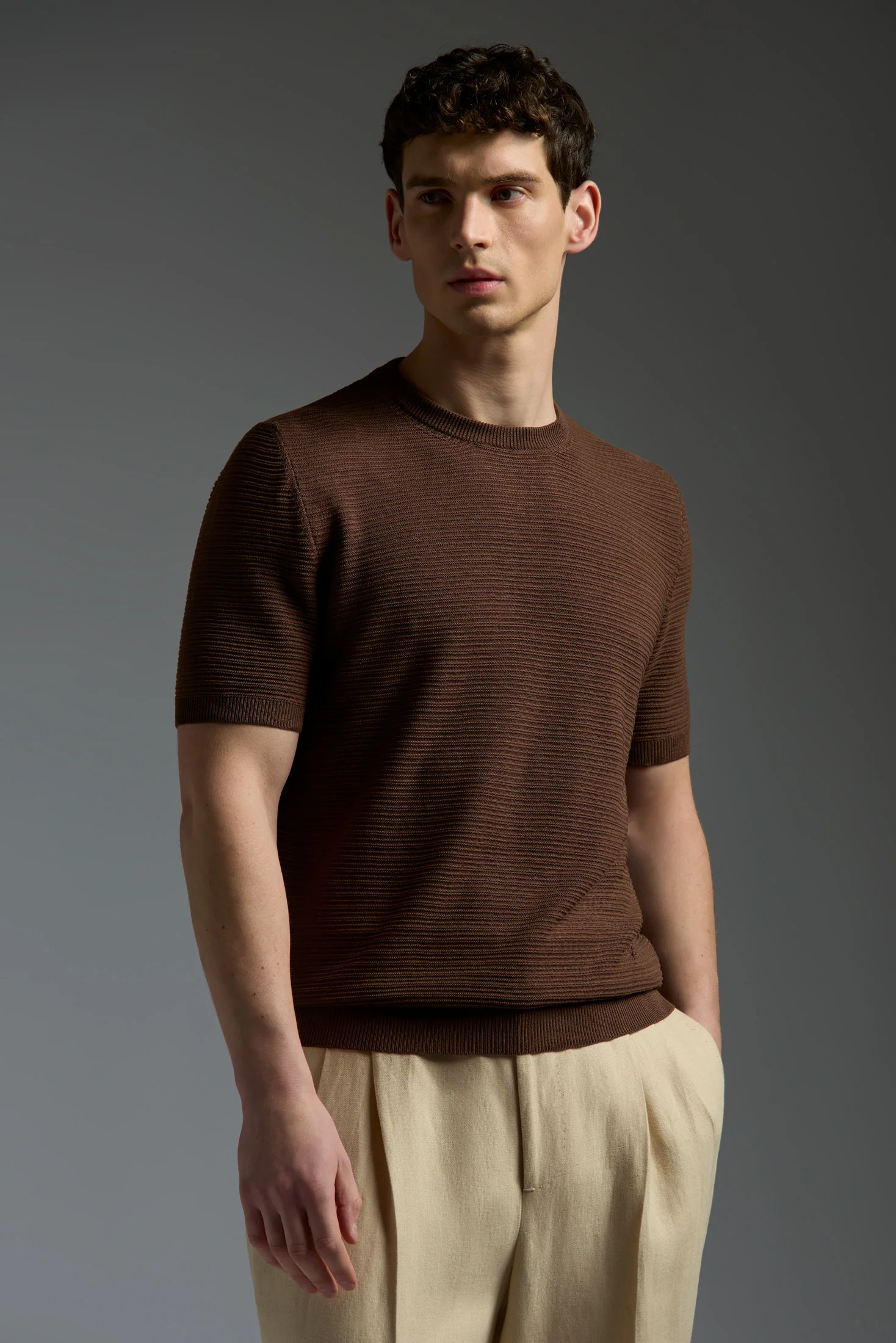 Silk and Linen Embossed Stitch Short Sleeve Polo