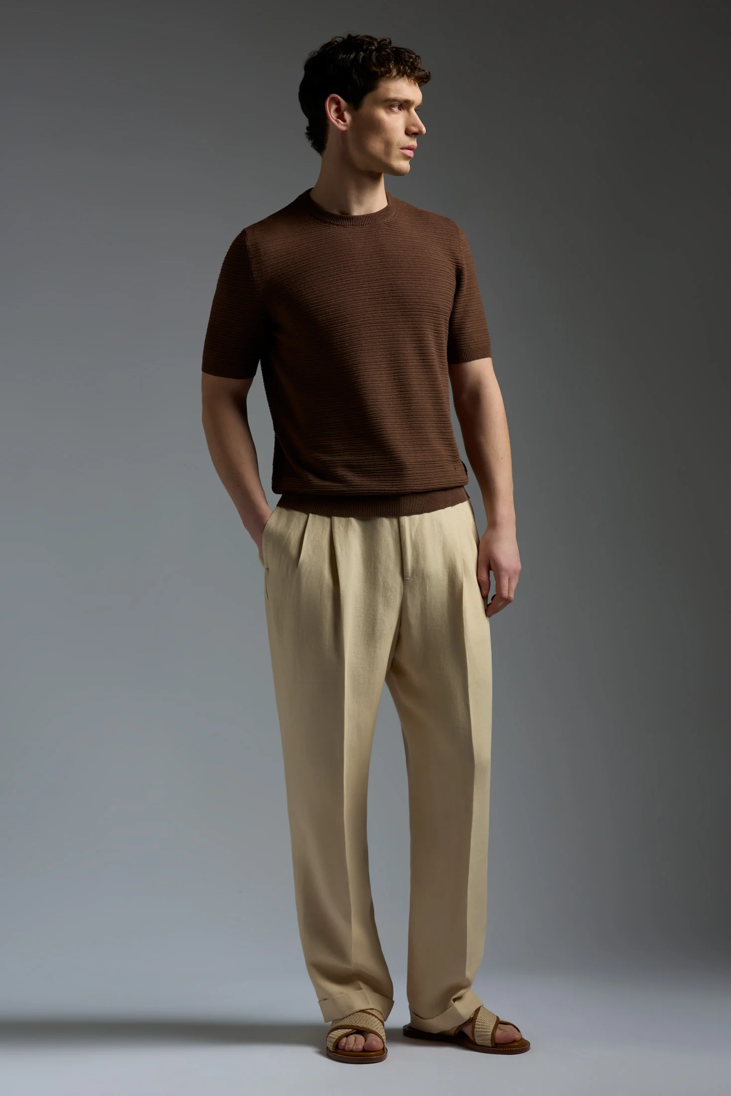 Silk and Linen Embossed Stitch Short Sleeve Polo - Image 2