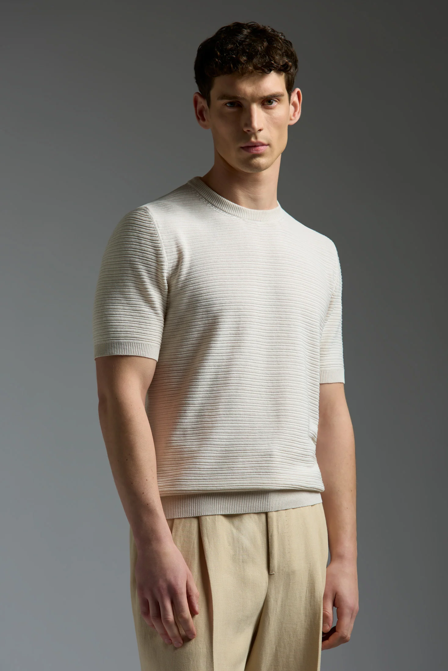 Silk and Linen Embossed Stitch Short Sleeve Polo - Image 6