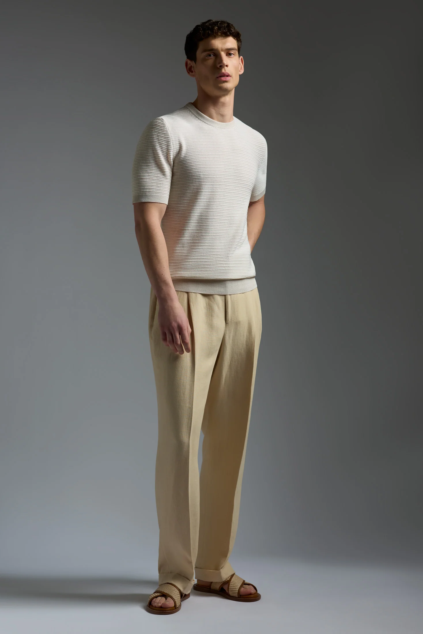 Silk and Linen Embossed Stitch Short Sleeve Polo - Image 7