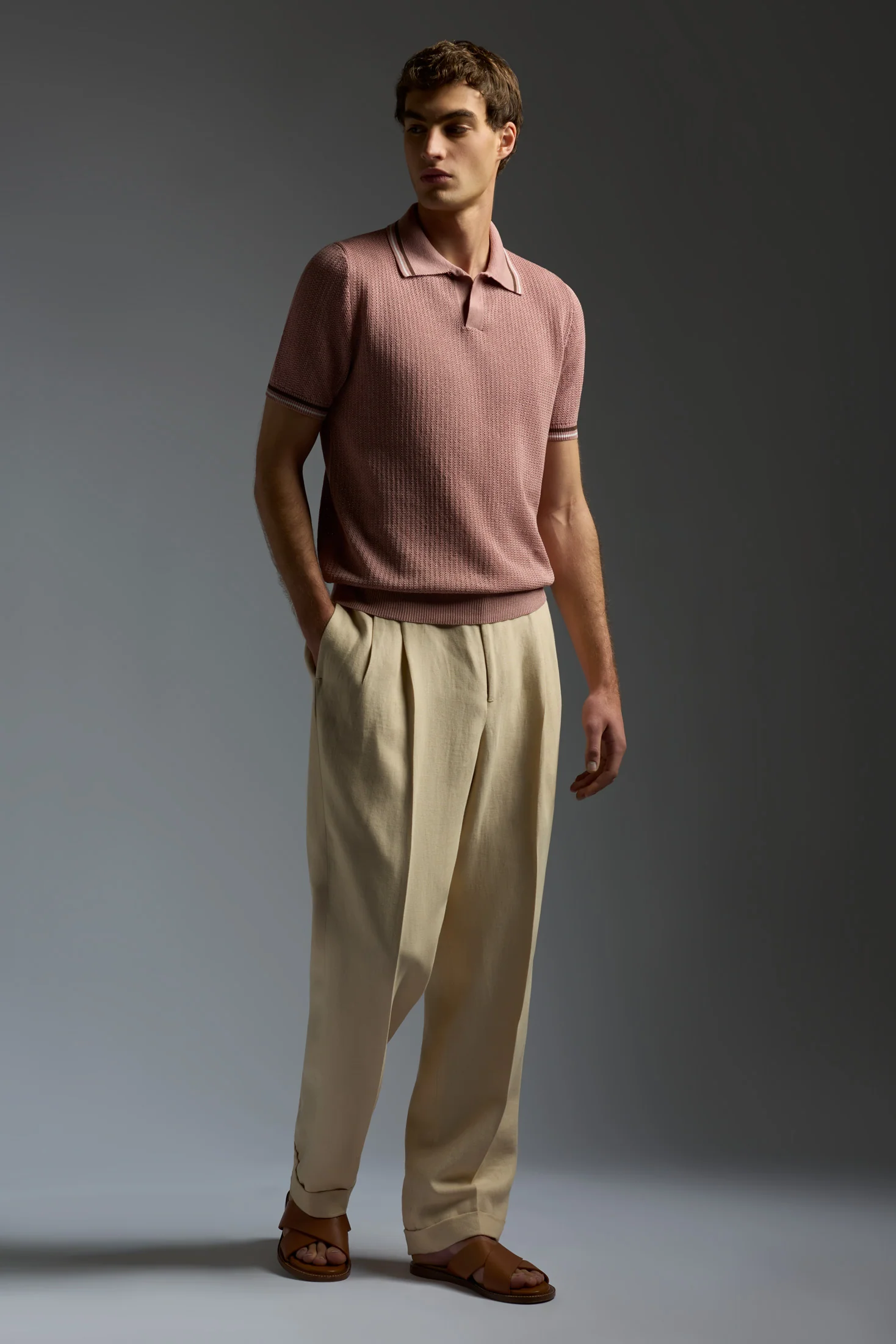 Silk and Linen Open Collar Short Sleeve Polo - Image 2