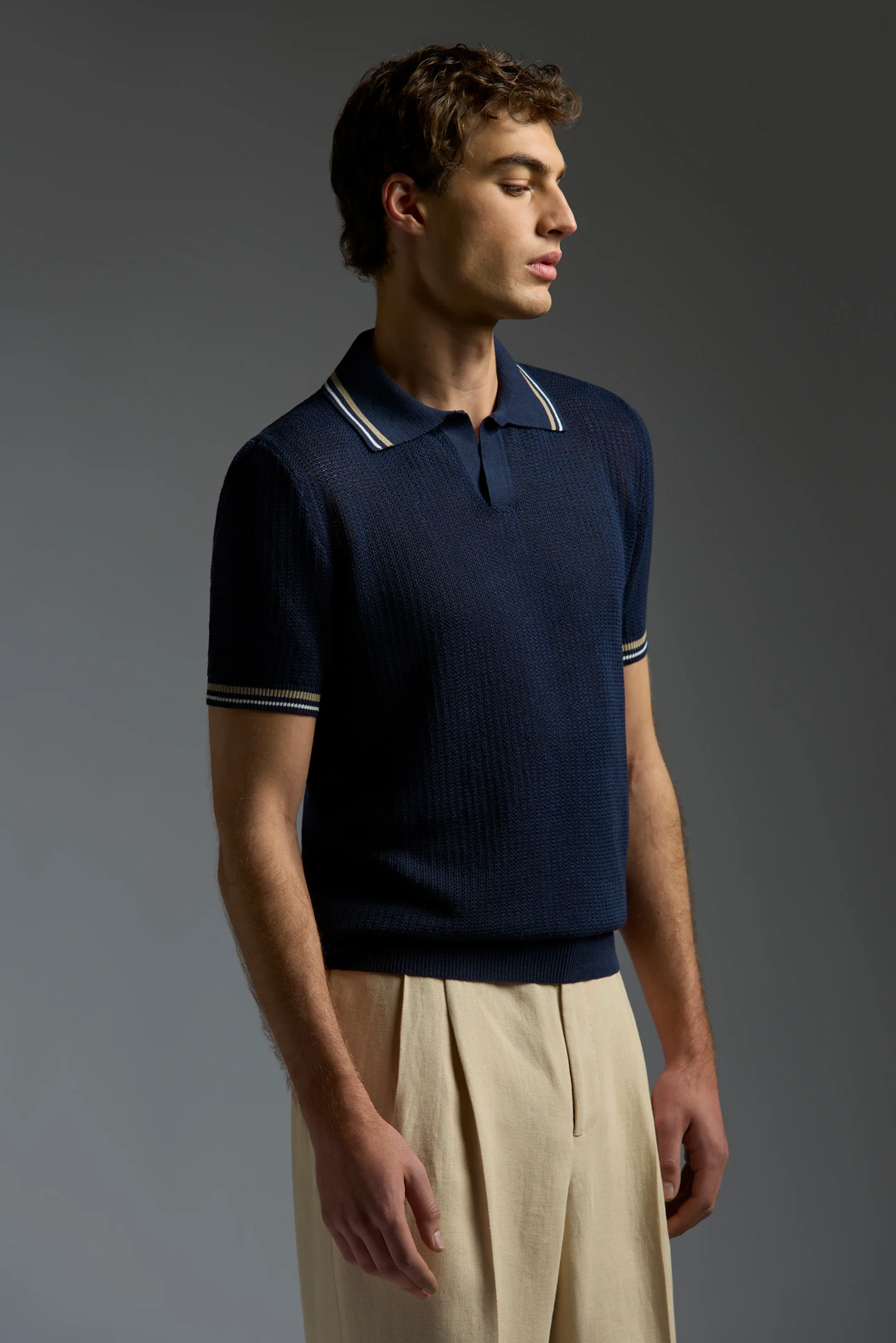 Silk and Linen Open Collar Short Sleeve Polo - Image 6