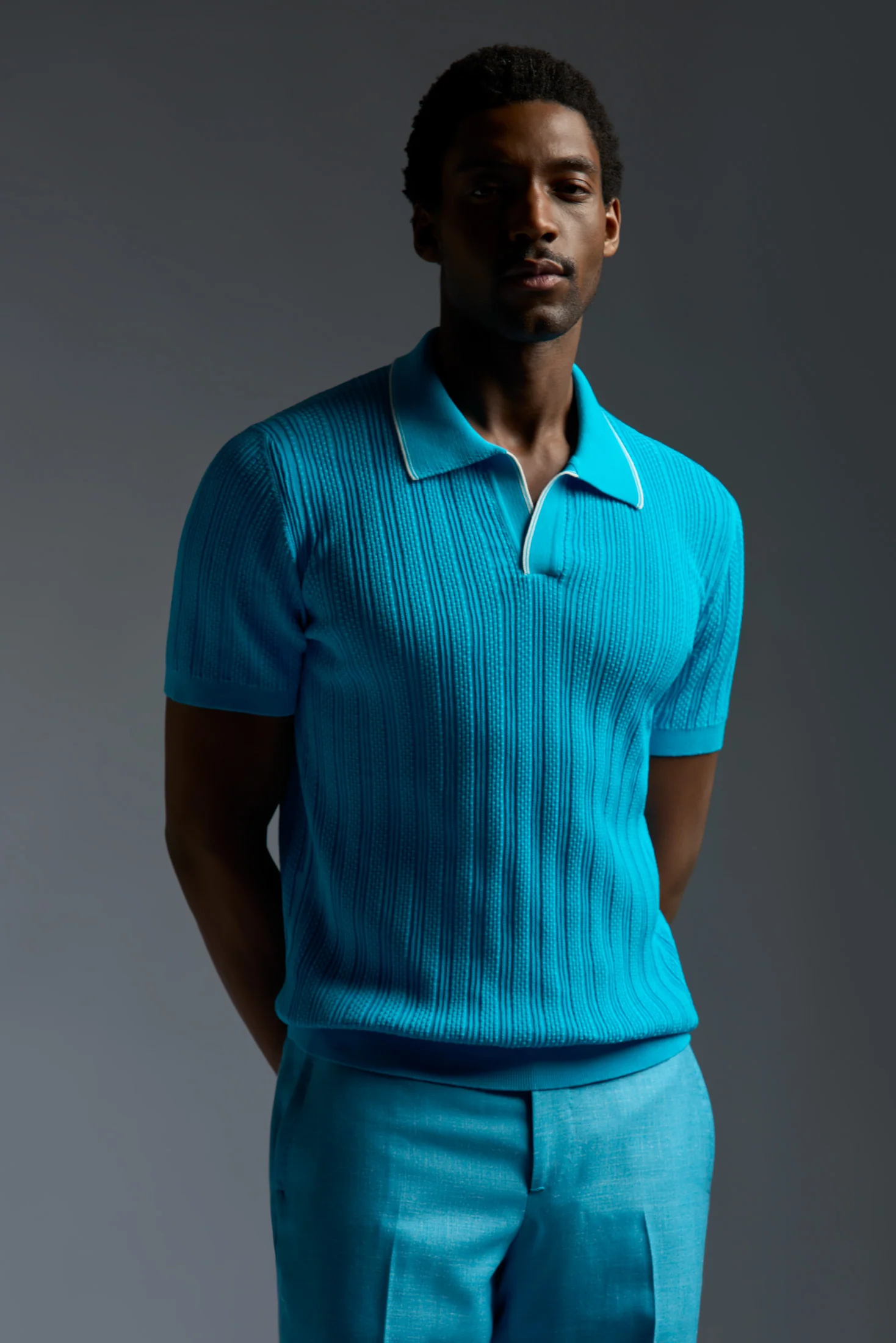 Cotton Multistitch Open Collar Polo