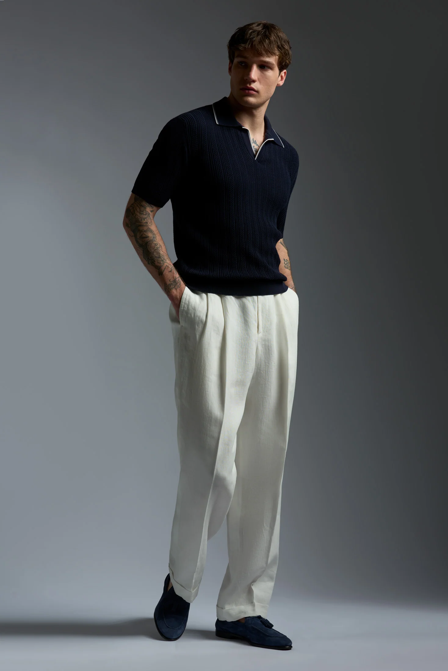 Cotton Multistitch Open Collar Polo - Image 7
