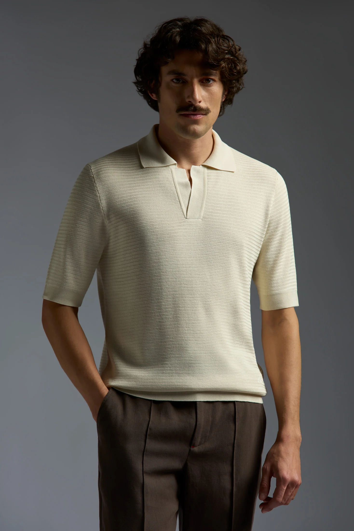 Open Collar Polo SOLID SILK STITCH DETAILS F.12