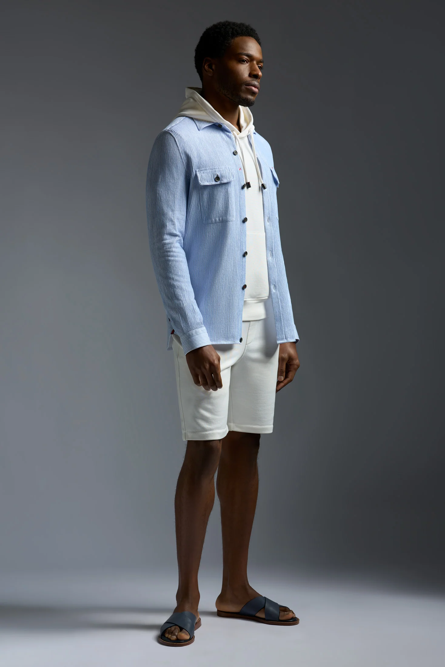 Cotton and Linen Jersey Seersucker Effect Two Pockets Overshirt - Image 2