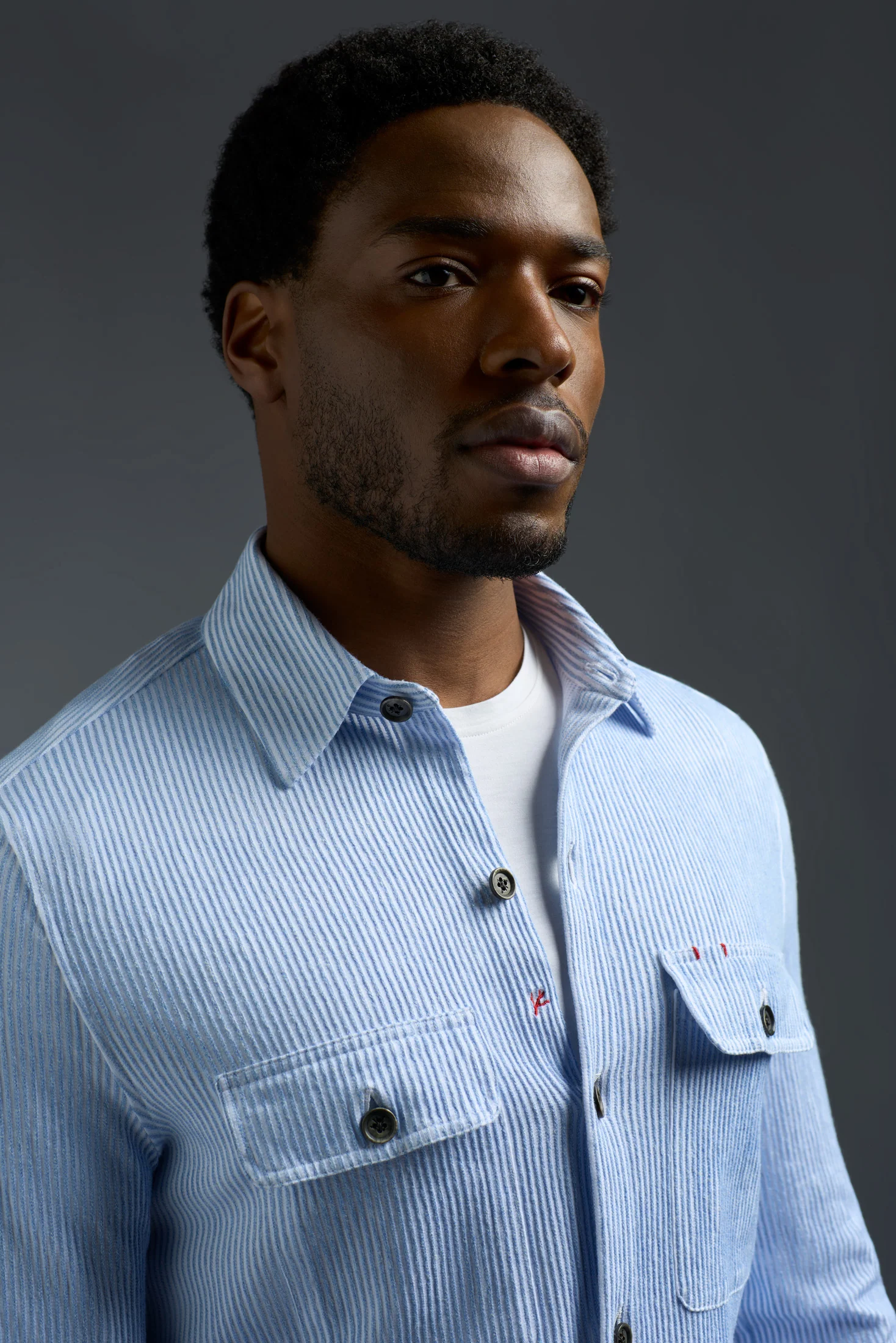 Cotton and Linen Jersey Seersucker Effect Two Pockets Overshirt - Image 3