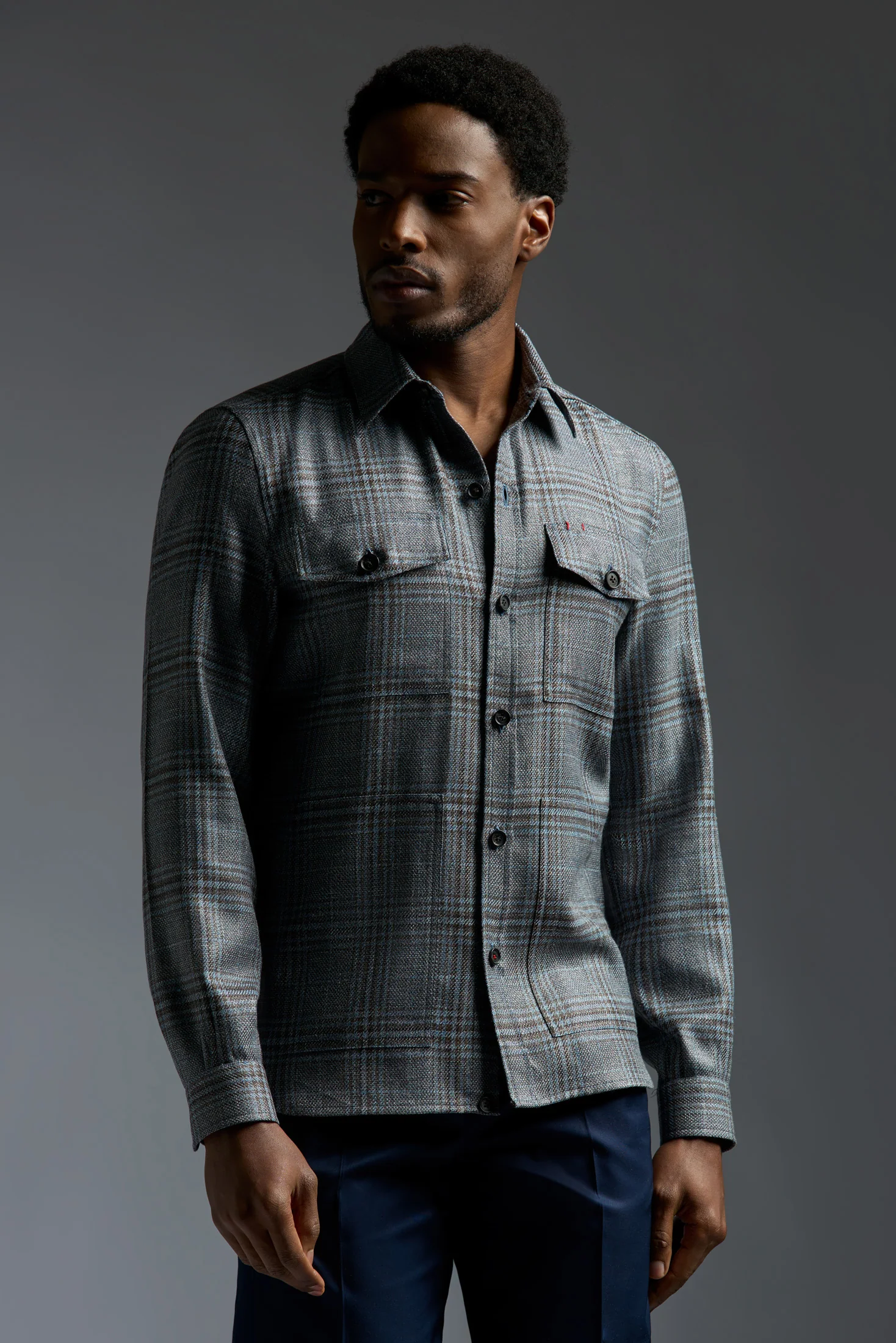Wool Silk and Linen Four Pockets Overshirt