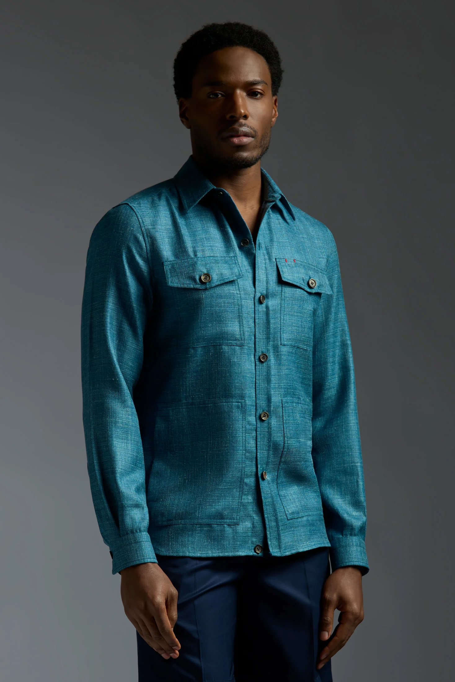Wool Silk and Linen Four Pockets Overshirt