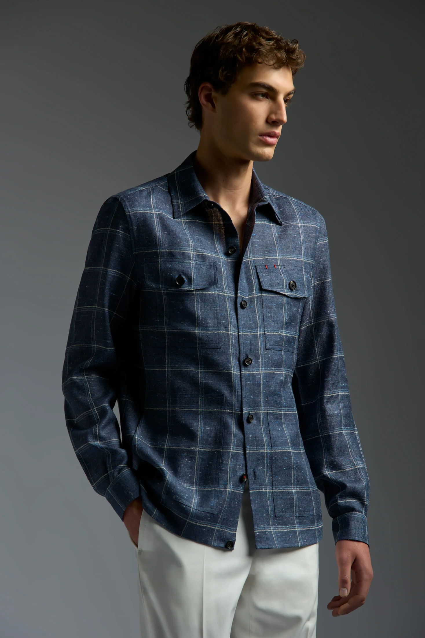 Silk Linen and Wool Donegal Four Pockets Overshirt