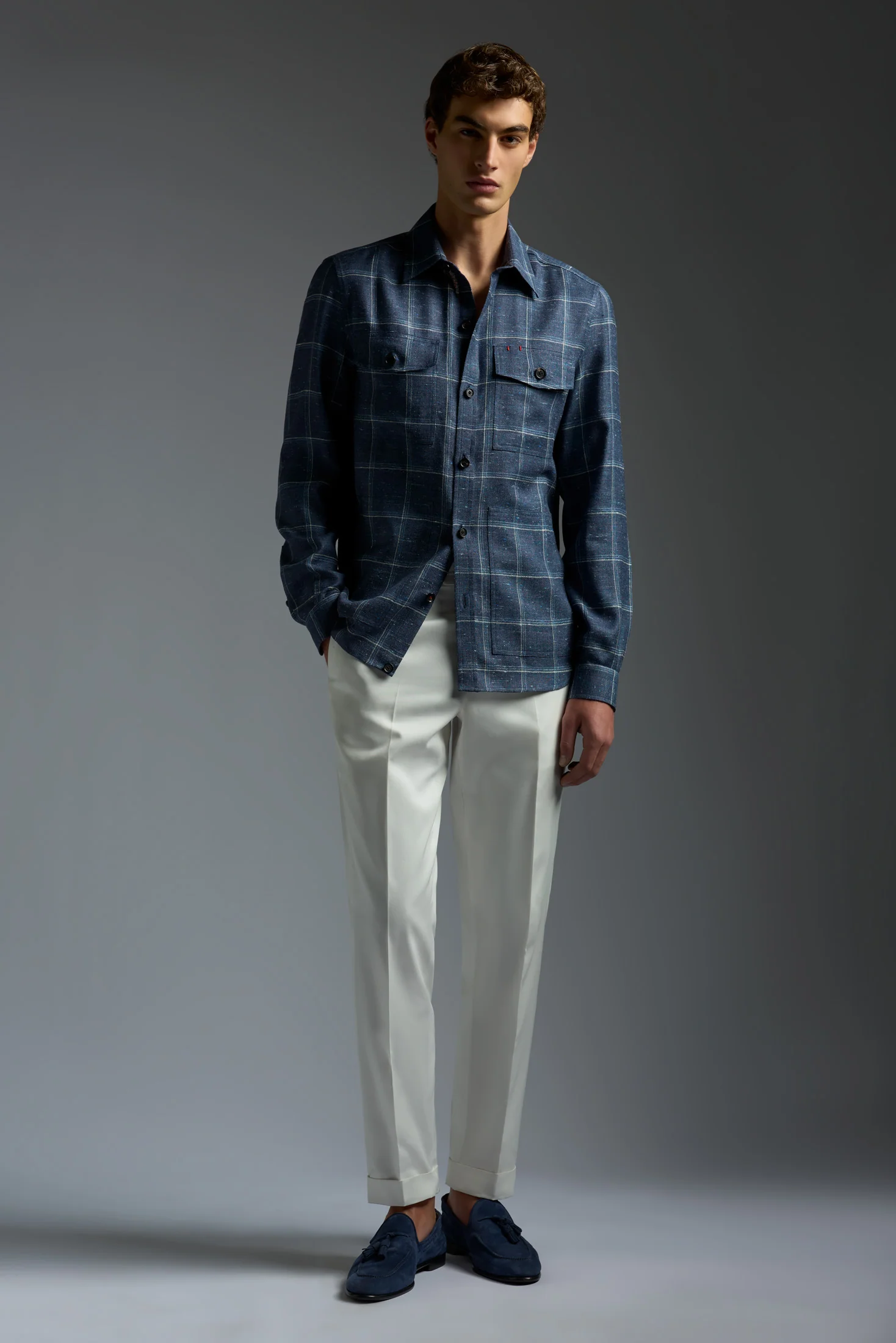 Silk Linen and Wool Donegal Four Pockets Overshirt - Image 2