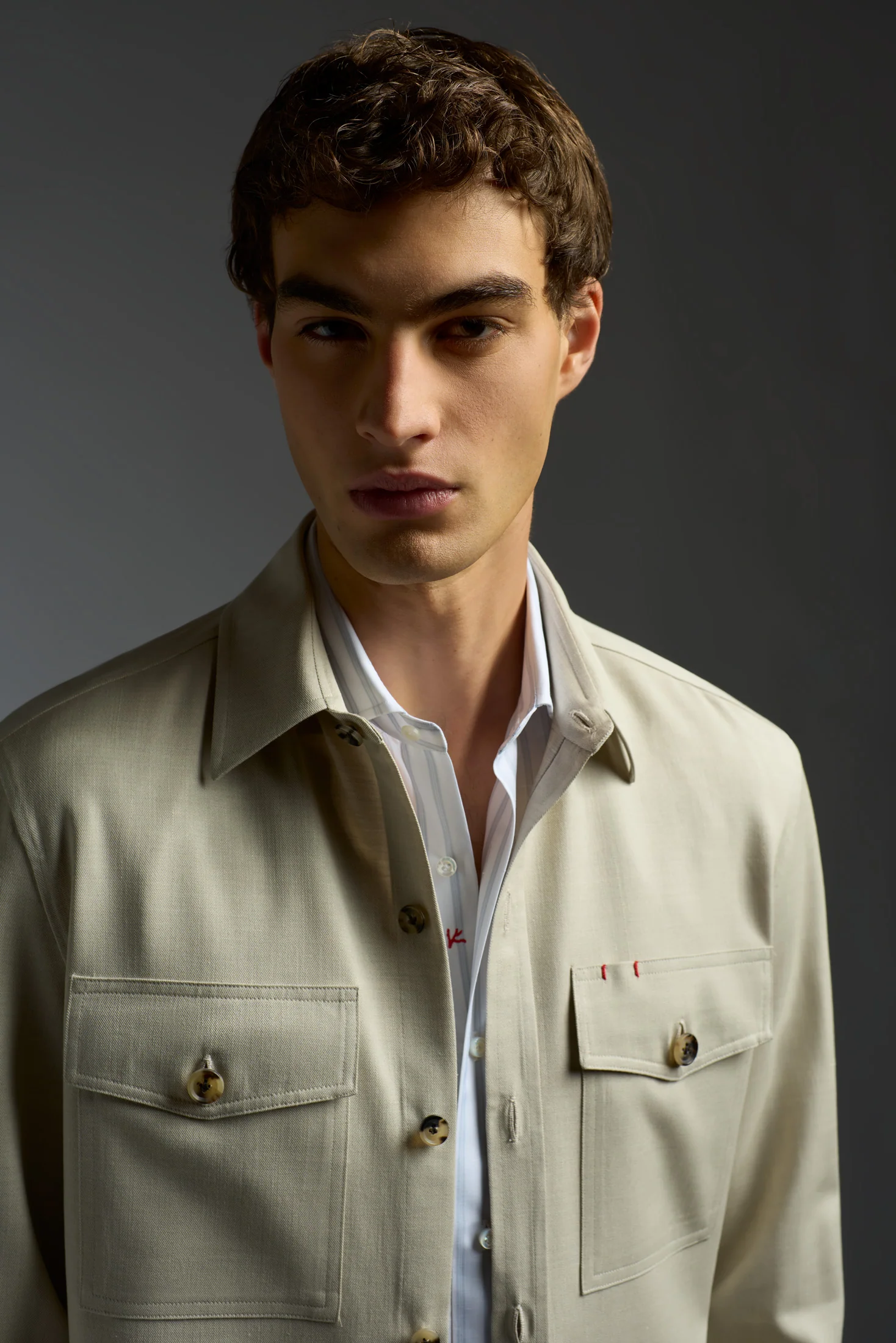 Comfort Denim Effect Wool Silk and Linen Four Pockets Overshirt - Image 3