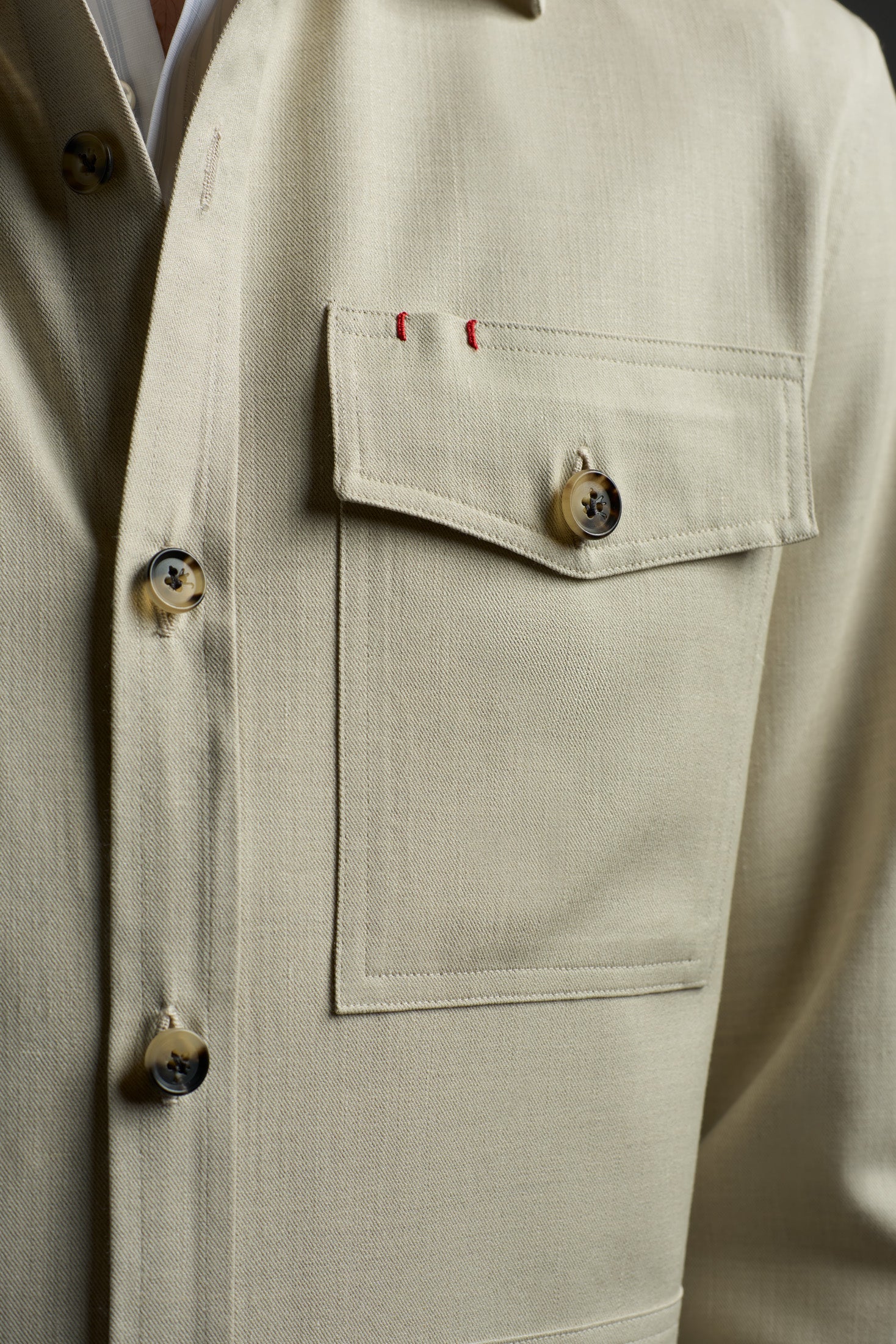 Comfort Denim Effect Wool Silk and Linen Four Pockets Overshirt - Image 4