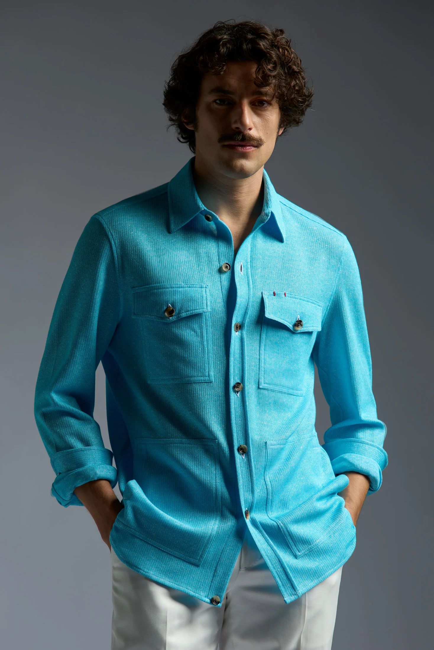 Comfort Cotton Linen Jersey Four Pockets Overshirt