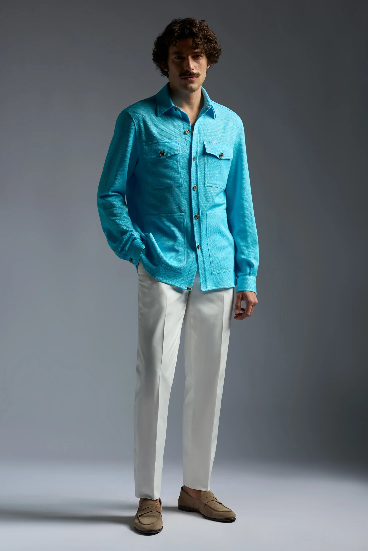 Comfort Cotton Linen Jersey Four Pockets Overshirt - Image 2