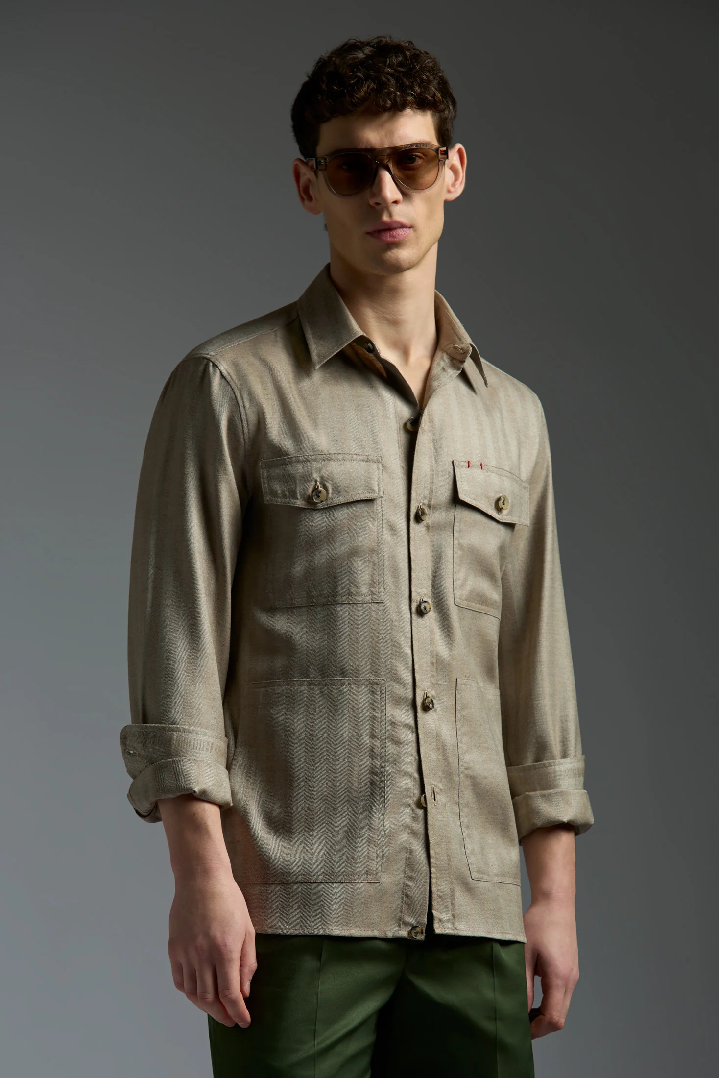 Natural Cashmere Linen Four Pockets Overshirt