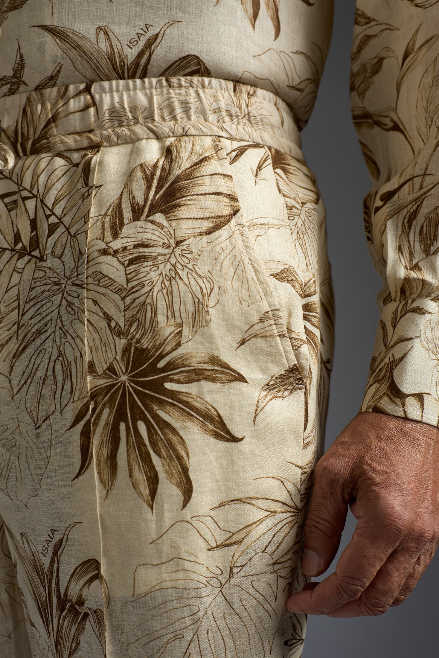 Vegetation Printed Linen Drawstring Pants - Image 3